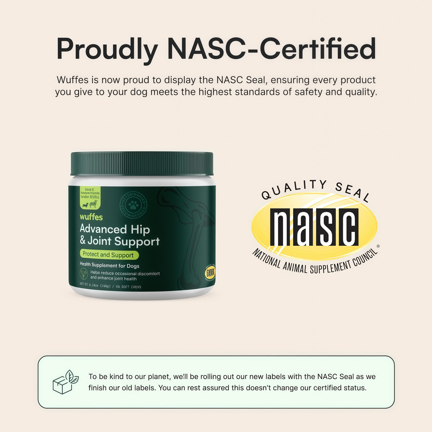 Wuffes Advanced Dog Hip and Joint Supplement with Glucosamine, Chondroitin, Omega 3, MSM, and Green Lipped Mussel, 60 Pork Flavored Chews for Small and Medium Dog Breeds